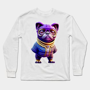 Pug in Purple Villain Suit - Adorable Dog Dressed in a Purple Skin Costume Long Sleeve T-Shirt